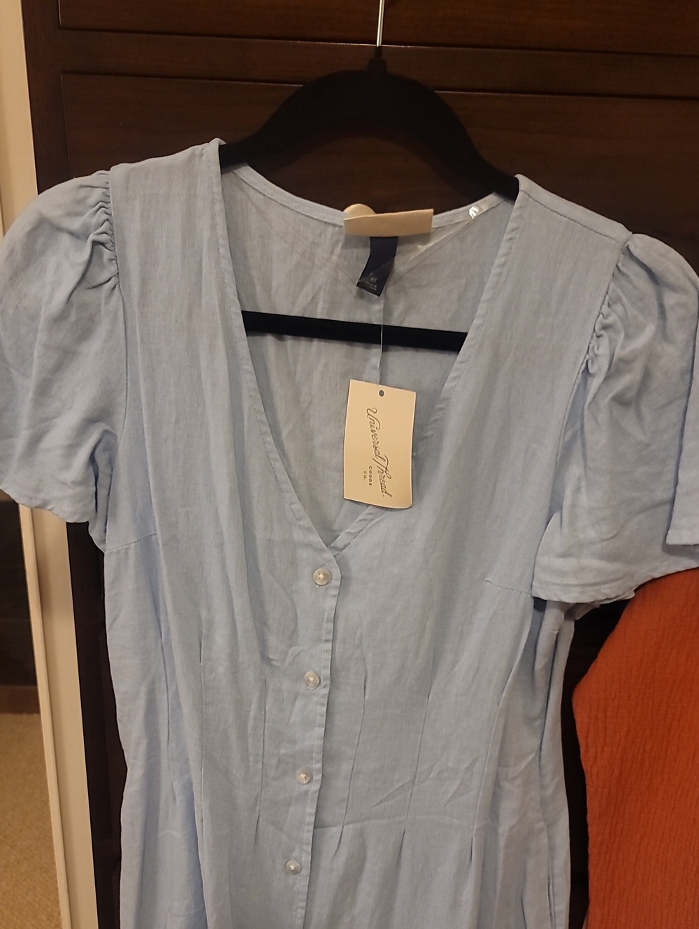 NWT Womens Universal Thread Baby Blue  Button-Front V-Neck Dress Linen/rayon XS